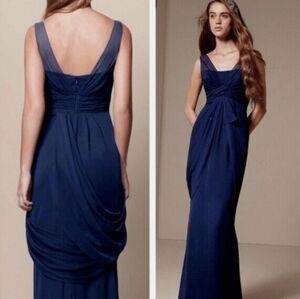 Vera Wang White Elegant Black Chiffon Draped Column Maxi Gown Dress – Size 12